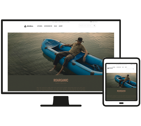 Zu sehen ist die Website von Anuell inklusive des Bildes eines Mannes auf einem blauen Schlauchboot auf dem Wasser.